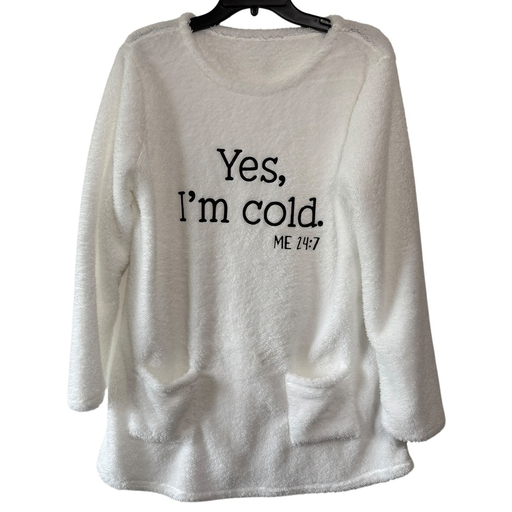 Cozy Fleece Pullover "Yes I'm Cold" Graphic Sweatshirt w/ Pockets Soft Pullover